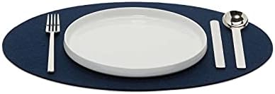 Graf Lantz Oval Placemat - 100% Merino Wool Felt - Water-Wicking, Stain-Resistant, Absorbent, 14 x 19, Marine Blue