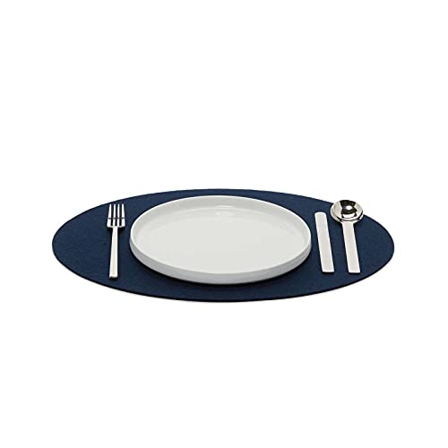 Graf Lantz Oval Placemat - 100% Merino Wool Felt - Water-Wicking, Stain-Resistant, Absorbent, 14 X 19, Marine Blue #TOP3