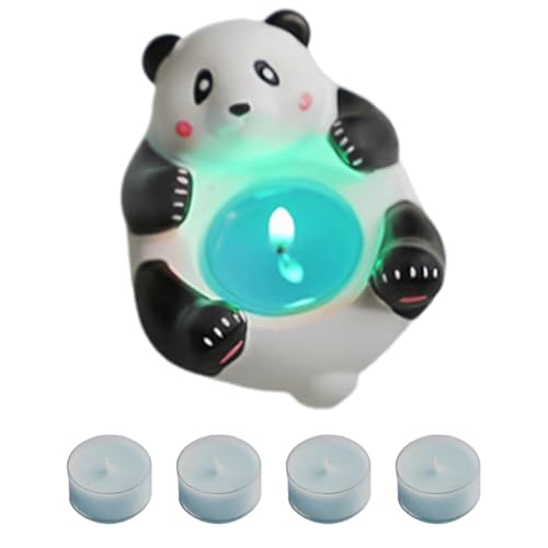 Tealight Profumate, PortaVotive - Portatealight con statua di panda con 4 tealight profumate,Portadecorativo in gesso artigianale, decorazione estetica per la casa per compleanni, matrimoni, feste di