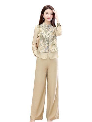Haut à manches longues raffiné style chinois avec patchwork floral - 2