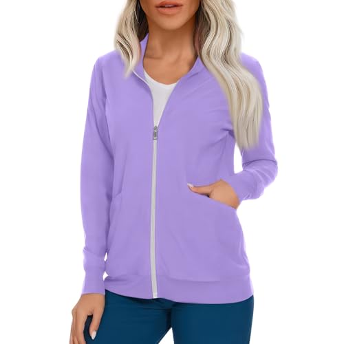 Scrub Jackets for Woman Zip Up Long Sleeve Tops Print Plus Size Womens Scrubs for Women Nursing Shirts with Pockets