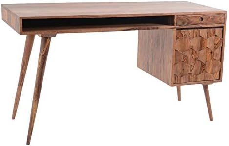 Natural Solid Sheesham Wood O2 Patterned Wood Computer Desk - 53.5" W X 20" D X 30.5" H