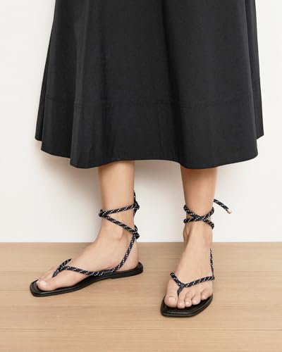 Image of Rope Flat Sandals for Women Strappy Open Toe Thong Sandals Summer Slingback Slip On Slide Sandals with Adjustable Strap
