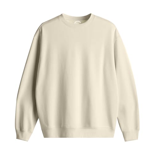 Image of Stylerstreet Men’s Crew Neck Solid Sweatshirts, Lightweight 280 GSM Terry Cotton Long Sleeve Comfortable Sweatshirt for Men Adult, Sizes S - 2XL (UK, Alpha, XL, Regular, Regular, Beige)