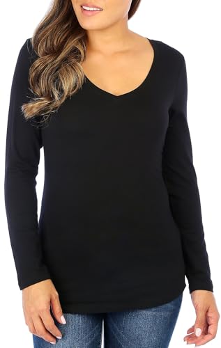Aveto Juniors Solid V Neck Long Sleeve Top Small Black