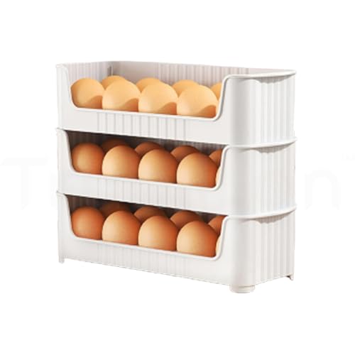 Image of EggNest Stackable Egg Tray Set of 3, 30 Egg Storage, 10 Slots Per Tray, Space-Saving Organizer for Fridge Side Door, Tabletop & Cabinet, BPA-Free, Durable, Detachable, Freezer Safe