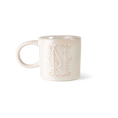 Fringe Studio Artisan Stoneware Mug, "WHITE FLORAL N" 3.75" DIA. X 3.5"H, 13 FL.OZ, Prairie Collection (335016)