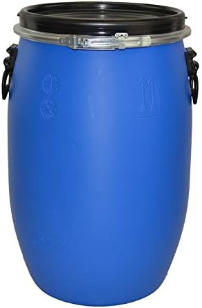 60 Litre Plastic Blue Open Top Storage Barrel with Lid and Latch Ring, UN Approved, Food Grade