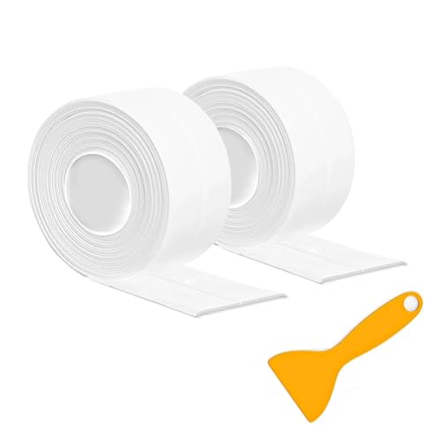 Bath Sealant Strip, 2 Rolls Bathroom Sealant Tape, Self Adhesive Caulk Strip Sealant Tape for Kitchen, Toilet, Wall Corner with Sealing Tool, White（11FT）