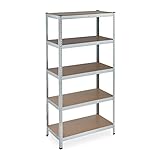 Relaxdays Schwerlastregal verzinkt, Traglast 875kg, 180x90x45 cm, 5 Böden, zum Stecken, Stahl, Lagerregal Keller, Silber, Holzwerkstoff, 180 x 90 x 45 cm