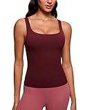 CRZ YOGA Butterluxe U Cuello Tanque Tapas para Mujer Acolchado Cultivo Tapas Camisola Merlot Rojo 40