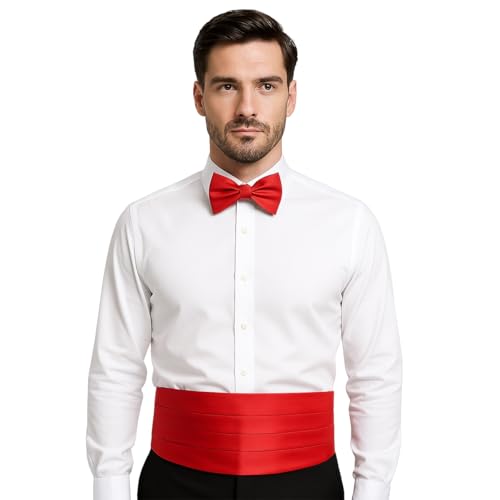 Image of TIE STUDIO Men's cummerbund, pocket square bowtie combo | micro | Superior finishing | Packaging - White Box | Size - adjustable & standard | pack of 3 |