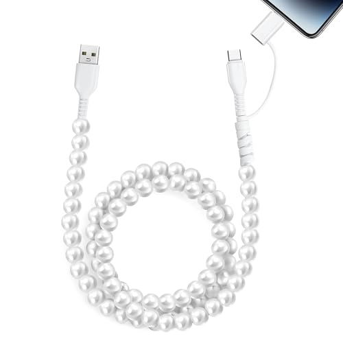 Aolcev USB C Cable 66W 2 in 1 Multi USB to USB C Fast Charging Cable 3.3FT Cute Beaded Phone Charger Pearl USB Type C Charger Cord for iPhone 17 16 Pro 15 14 13 Pro Max Galaxy S26 S25 Ultra iPad White