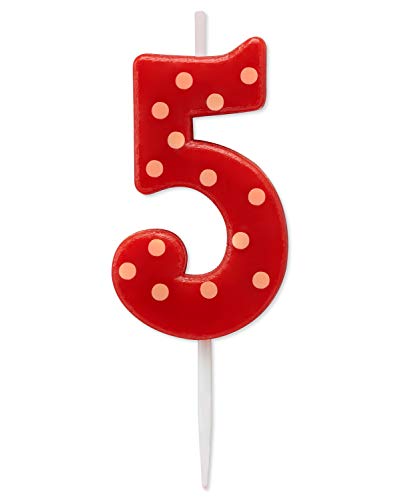 Image of Papyrus Number 5 Birthday Candle, Red Polka Dots (1-Count)