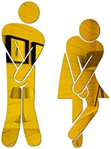 3D Acrylic Bathroom Mirror Stickers Woman and Man Toilet Sign Mirror Wall Sticker Home Hotel Bathroom (Men and Women Gold)