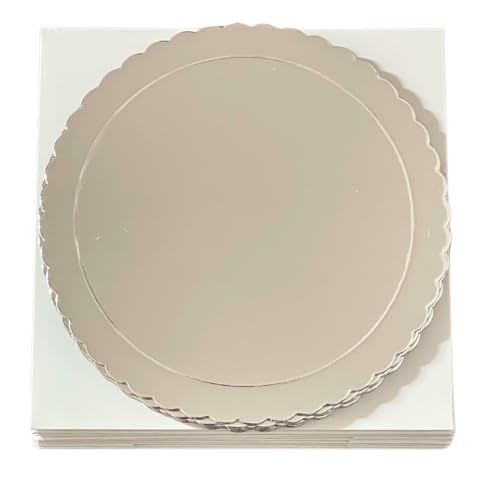 Decoraciondulce - Pack de 5 Bases Extrafuertes de 25cm x 3mm de Color Plata y 5 Cajas para transportar tartas de 25.4 x 25.4 x 15cm de altura