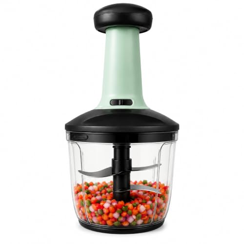 Image of 650 ML Manual Push Vegetable Chopper with 3 Stainless Steel Blades | Food Chopper | Onion, Garlic & Fruit Cutter