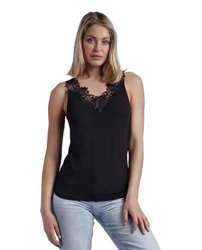 ADMAS Ärmelloses T-Shirt für Damen mit Guipure-Ausschnitt, Schwarz , Small