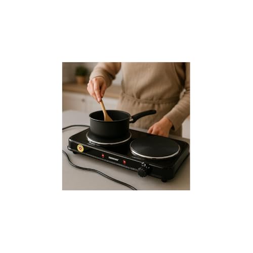 Fogão Elétrico de Indução, 2 Bocas, Preto, 2000W, 220V, Portátil, Base em Metal e Plástico, 6x21x43cm, Controle de Temperatura 80-500°C