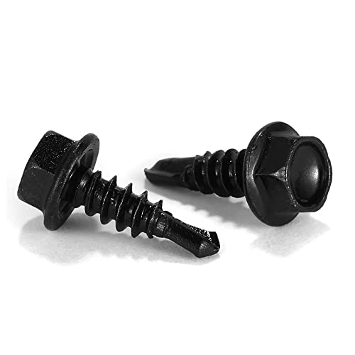 #8 X 1/2" Sheet Metal Screws 100Pcs 410 Stainless Steel Hex Washer Head Tek Screws Fast Self Tapping Screws Black Oxide By Sg Tzh #TOP12