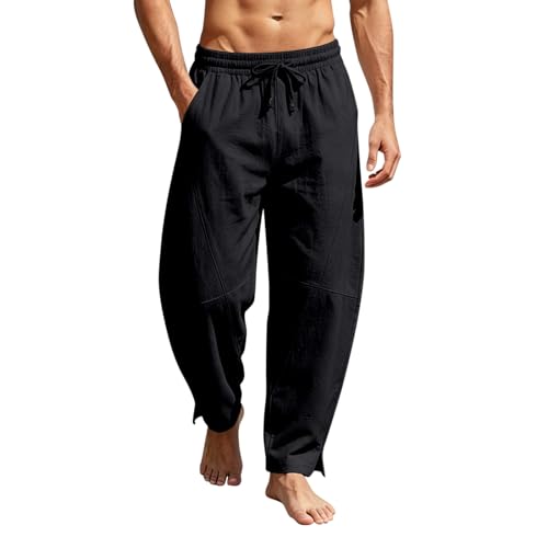 Pantalon lin et coton homme léger idéal pour le yoga et les sorties d'été décontractées F417