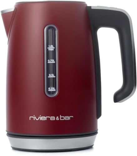 riviera&bar Bouilloire Inox 1L Deep Red - Puissance 2000W - Température Réglable 13 Niveaux - Affichage Digital - Sécurité Surchauffe et Manque d'Eau - Économie d'Énergie - Socle Pivotant 360°