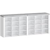 Hzuaneri Schuhbank, Schuhregal mit Sitzfläche, Schuhschrank mit Sitzbank, 24 Fächern, Eingangsbank Verstellbaren Ablagen für Wohnzimmer, Schlafzimmer, Flur, Weiß-Grau SB32403GY