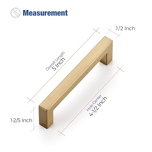 Image of Ravinte 10 Pack Kitchen Champagne Bronze Cabinet Handles 4-1 /2 Inch Hole Center Stainless Steel Square Cabinet Pulls for Dresser Drawer Cupboard Handles with Screwdriver