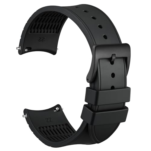 WOCCI 20mm Watch Band, Curved End, Silky Touch Silicone, Black Buckle (Black)