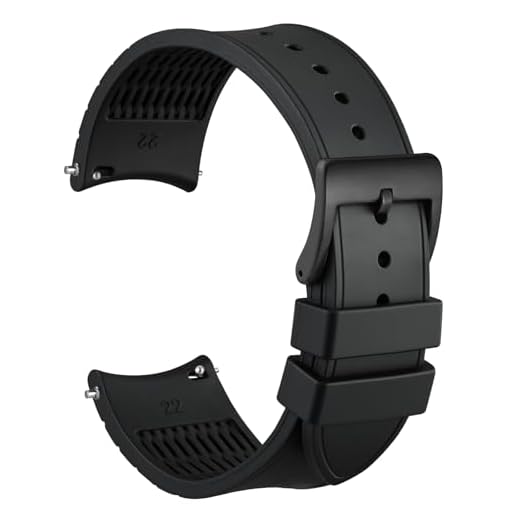 WOCCI 20mm Watch Band, Curved End, Silky Touch Silicone, Black Buckle (Black)