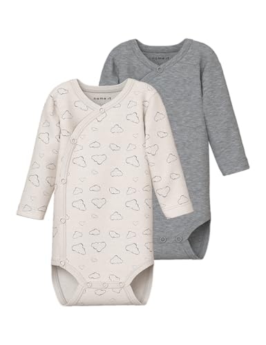 NAME IT Nbnbody 2p Ls Wrap Cloud Noos - Lot de 2 bodys croisés à manches longues pour bébé