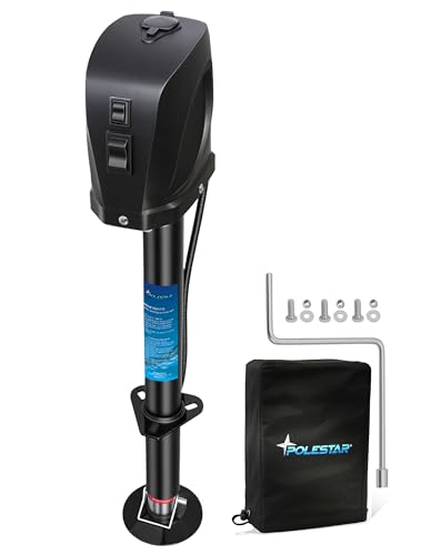 POLESTAR Electric Trailer Jack 7500lbs Electric Power A-Frame Tongue Jack with Waterproof Protective Cover & LED Light for Travel Trailer Camper RV 12V DC 7-Way Plug 9-27 Lift