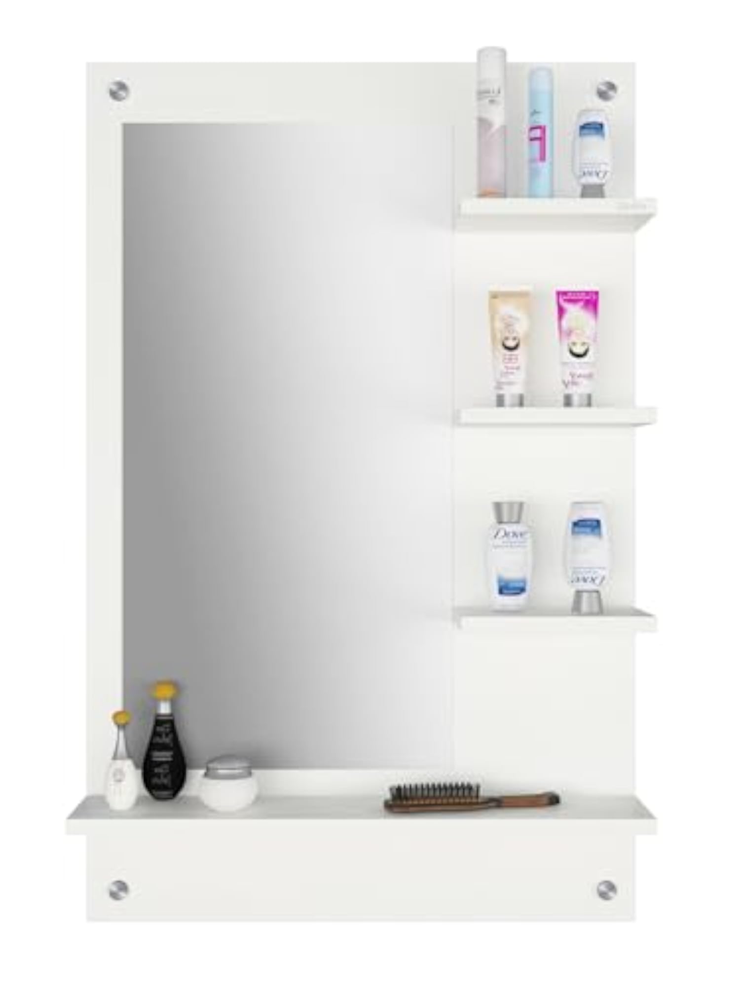 Wall Mounted Dressing Table with Mirror and 4 Storage Shelves, White