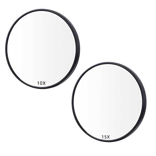 10X 15X Vergrößerungsspiegel, Reisegröße mit Saugnapf, Vergrößerungsspiegel für Make-up und Badezimmer (8,8 cm Schwarz,2 Stück ) Cover