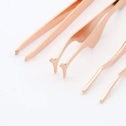 EMEDA 3pcs False Eyelash Applicator Tool Fake Lashes Tweezers Eyelashes Extension Tweezers Remover Clip Tweezers Nipper Eyelashes Tweezers for Strip Lashes Easy Lash Applicator Tools Kit （Rose Golden） - Thumbnail 3