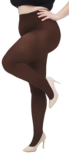 Image of Women's Plus Size Tights Opaque Ultra-Soft Pantyhose High Waist Run Resistant Solid Color Elastic Tights 1X, 2X, 3X, 4X Brown + Burgundy X-Large