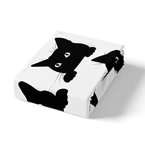 Feelyou Black Cat Bed Sheet Set For Kids Boys Girls Pet Cats Pattern Fitted Sheet Cute Kitten Print Bedding Set 3D Animal Theme Bed Cover Bedroom Decor 3Pcs Queen Size White #TOP1