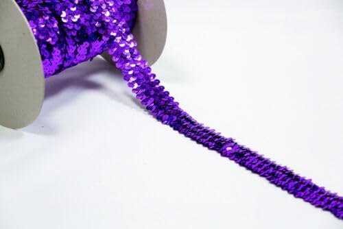 10 Yards Stretch 3-Row Sequins Trim Purple Fabric
