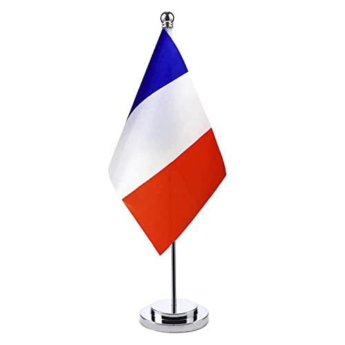 Drapeau de Table France Petit Drapeaux de Bureau Français 21 x 14 cm avec Mât et Piédestal Mini Drapeau pour la Fête Nationale Française