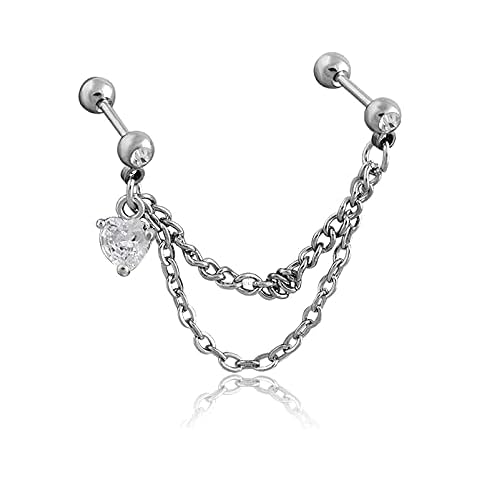 Clear Heart Double Chain Cartilage Earring Cover