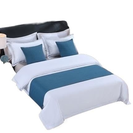 GBYUHAIJUN Bufanda De Cama,Camino de Cama Bandera de Cama Hotel, imitación Lino, Simple, Color sólido, Toalla for el Final la(Blue,1.5m Bed 50 * 210cm)