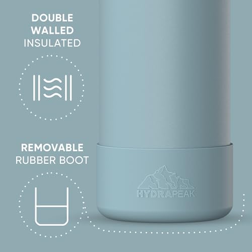 Hydrapeak 32oz Sport Insulated Water Bottle with Straw Lid, Leak & Spill Proof, Keeps Drinks Cold for 24 Hours, Hot for 12 Hours, Premium Stainless Steel Water Bottles (32oz, Agave Blue)