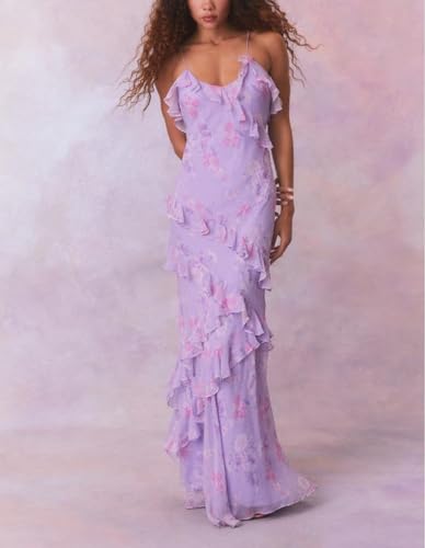 Image of SOOKABEILA Women Y2k Boho Maxi Dress Floral Lace Sheer Tiered Flowy Cami Long Dress 2025 Summer Smocked Beach Sundress