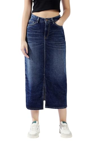 Jupe en jean taille haute avec fente latérale offrant confort et liberté