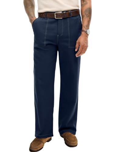 HOTake Men's Casual Pants Cotton Linen Pants for Men Relaxed Fit Expandable Waist Trousers L(36) Navy Blue