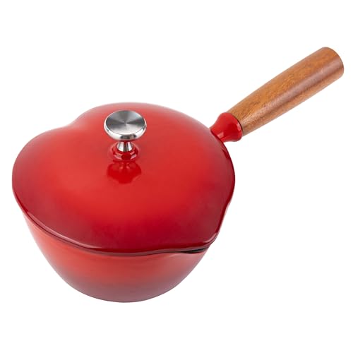 Mabeeze Heart-Shaped Enameled Cast Iron Saucepan with Lid – 1-Quart Red Small Sauce Pot for All Cooktops – Durable, Nonstick Cookware for Milk, Soup, Pasta Sauce – Ideal Gift