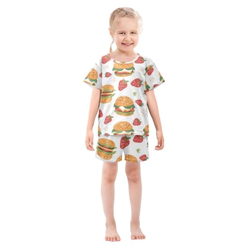 ALAZA Strawberry Hamburger White Pajamas Short Sleeve 2 Piece Sleepwear Top and Bottom Pajama Set Unisex3