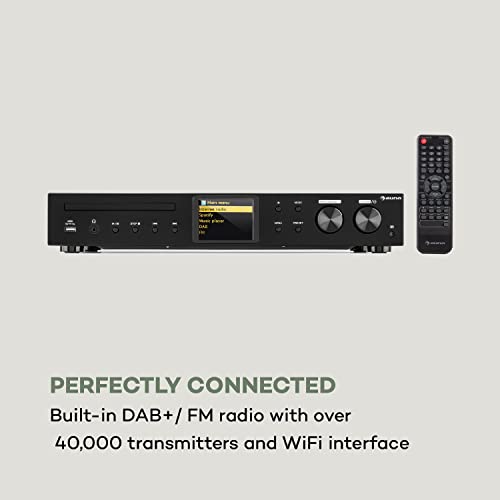 auna iTuner CD HiFi Receiver - CD Player, HiFi Sytsem with Internet Radio, CD-Player with FM Radio, DAB +, Many Connections, WiFi, Spotify Connect, USB, Colour Display, Remote Control, w/BT, Black