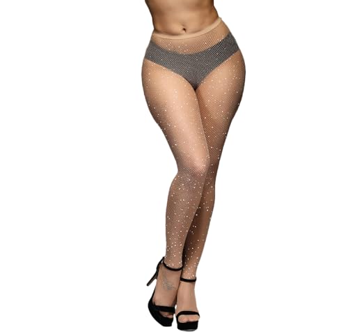 Image of KACOLOR Sexy Sparkly Fishnets Stockings Rhinestone Glitter High Waist Tights for Women Party