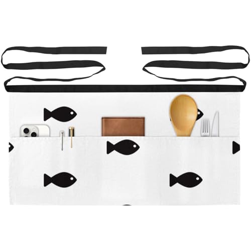 Demi-tablier 3 poches lot de 3 avec motif poisson pour service et cuisine